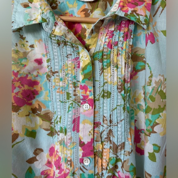 J.Jill Uncommon Threads blue and floral tunic blouse. Size Medium Tall - Picture 2 of 7